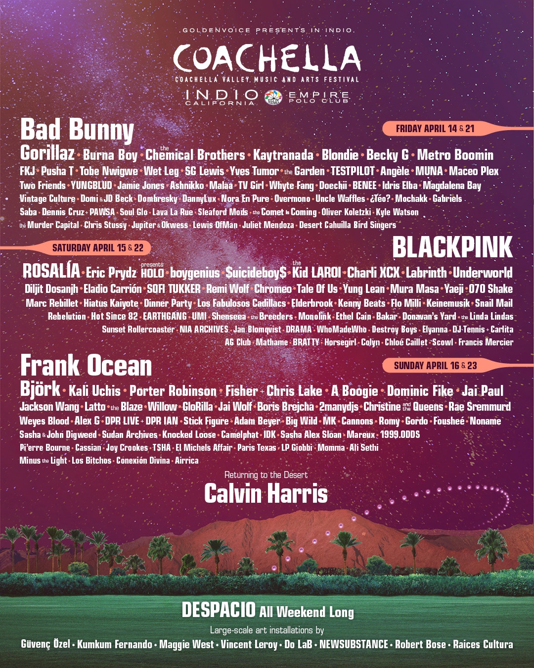 Coachella 2023: Pengumuman Susunan Pemain Termasuk Calvin Harris, Frank Ocean, BLACKPINK, Bad Bunny